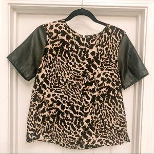 Leopard top with leather sleeves